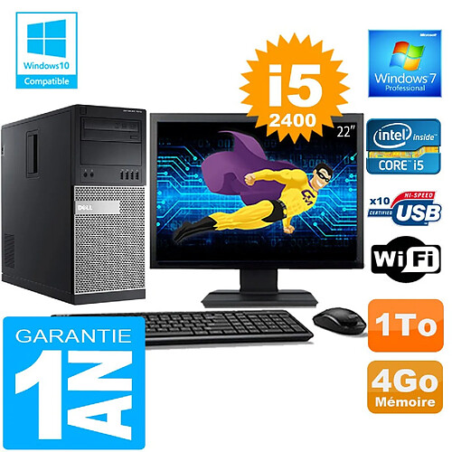 PC Tour DELL 7010 Core I5-2400 Ram 4Go Disque 1 To Wifi W7 Ecran 22" · Occasion