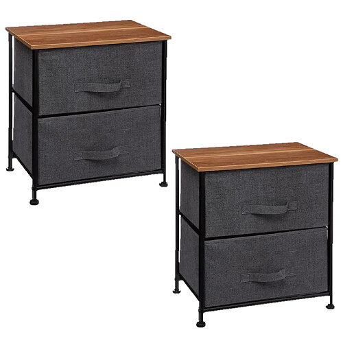 Toilinux Lot de 2 Tables de chevet à 2 Tiroirs - H. 51 cm - Gris foncé