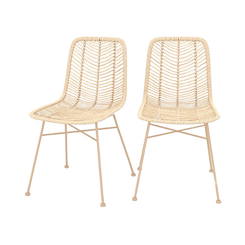 Rendez Vous Deco Chaise Tamara en rotin naturel pieds beiges (lot de 2)