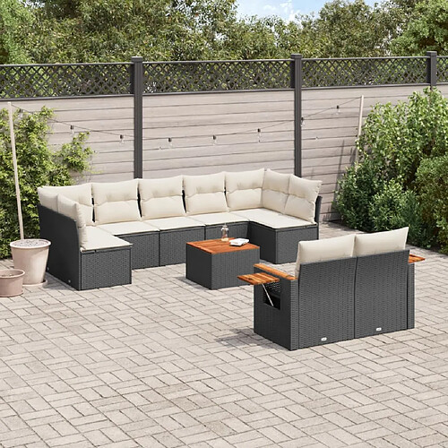 vidaXL Salon de jardin 10 pcs avec coussins noir résine tressée