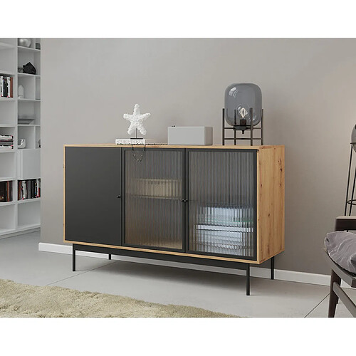 Bestmobilier Lamia - buffet bas - bois et noir - 148 cm