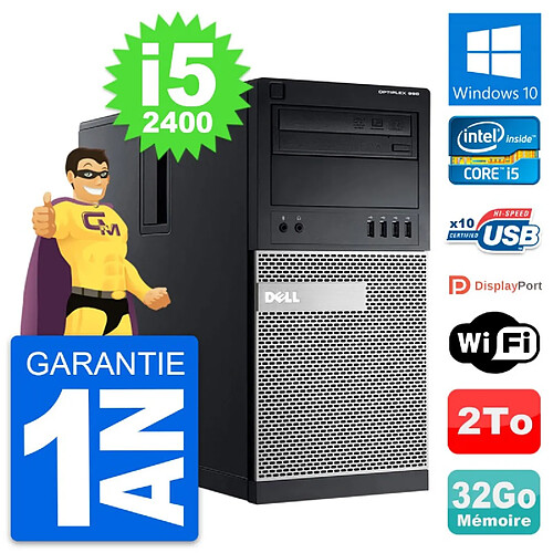 PC Tour Dell OptiPlex 990 Intel i5-2400 RAM 32Go Disque Dur 2To Windows 10 Wifi · Occasion