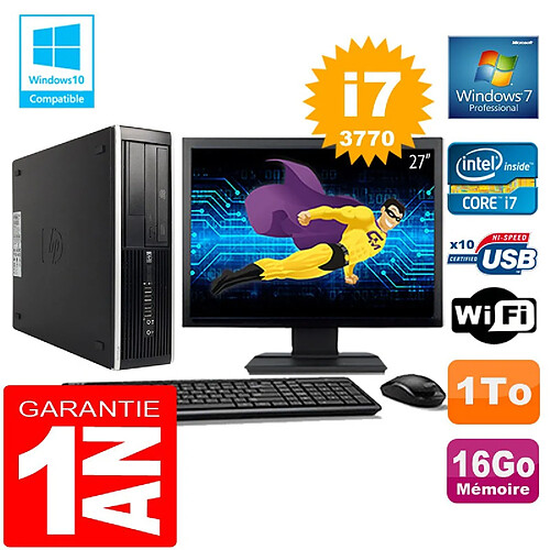 PC HP Compaq 8300 SFF Core I7-3770 Ram 16Go Disque 1 To Wifi W7 Ecran 27" · Occasion