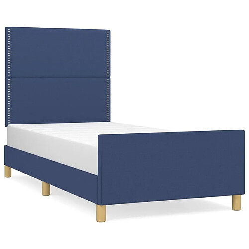 Maison Chic Cadre/structure de lit avec tête de lit pour adulte - Lit Moderne Chambre Bleu 90x200 cm Tissu -MN89983