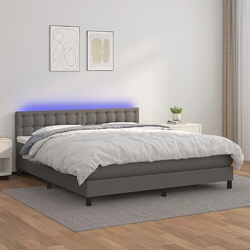 Sommier à lattes et LED,Cadre à lattes de lit avec matelas pour Adulte Gris 180x200 cm -MN85465