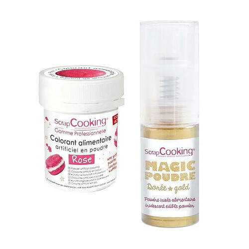 Scrapcooking Colorant alimentaire Rose + Poudre alimentaire irisée dorée