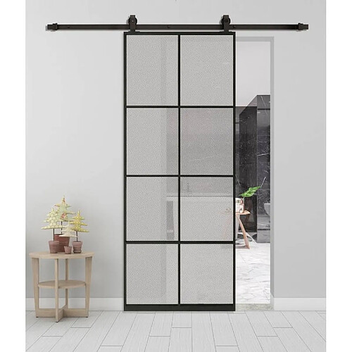 Secury-T Rail porte coulissante loft/fermière 2m acier noir pour porte en aluminium ou verre