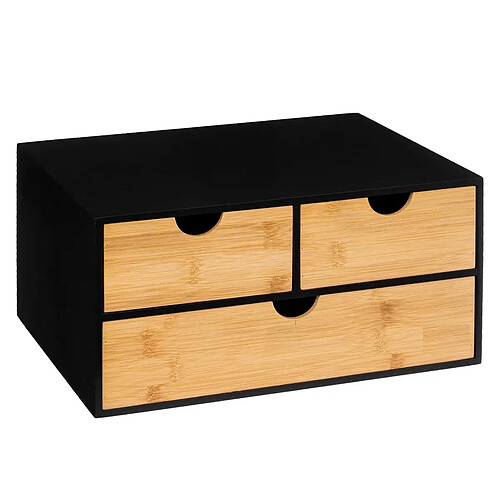 Pegane Organiseur de rangement de bureau avec 3 tiroirs coloris naturel, noir - Longueur 32,5 x Profondeur 23,5 x Hauteur 15 cm