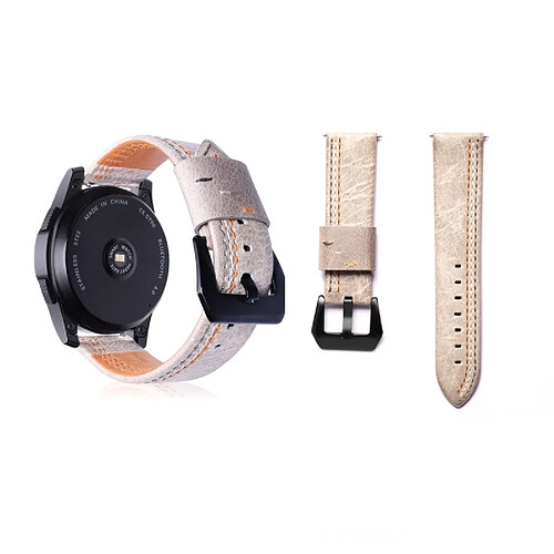 Wewoo Bracelet pour montre connectée en cuir pleine fleur avec motif Trois lignes Samsung Gear S3 22mm Kaki