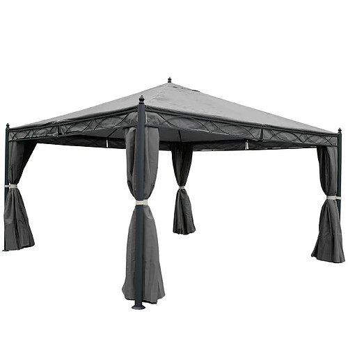 Decoshop26 Pergola pavillon gazebo de jardin cadre stable de 7cm avec paroi latérale + moustiquaire gris 4x4m 04_0004091