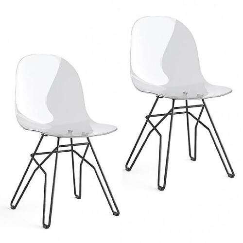 Inside 75 Lot de 2 Chaises ACADEMY pieds métal noir assise plastique transparent