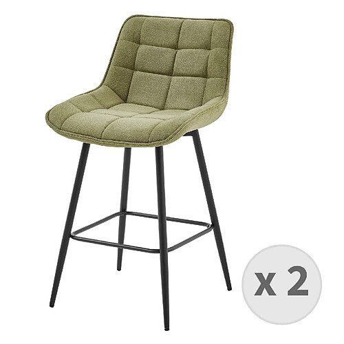 Moloo GRANT - Fauteuil de bar en tissu Sauge et métal noir (x2)