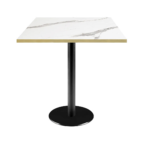 Restootab Table 70x70cm - modèle Rome marbre blanc chants laiton