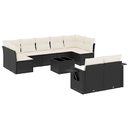 Maison Chic Salon de jardin 10 pcs avec coussins, Ensemble Tables et chaises d'extérieur noir résine tressée -GKD977697