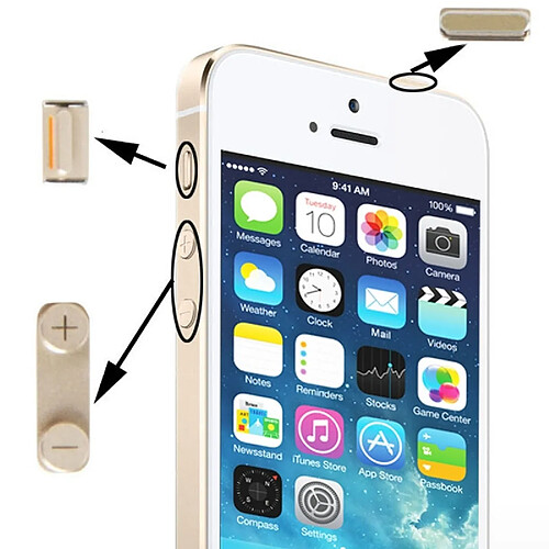 Wewoo Kit de boutons pour iPhone 5S or 5S, Matériau en alliage 3 en 1 bouton muet + d'alimentation + de volume