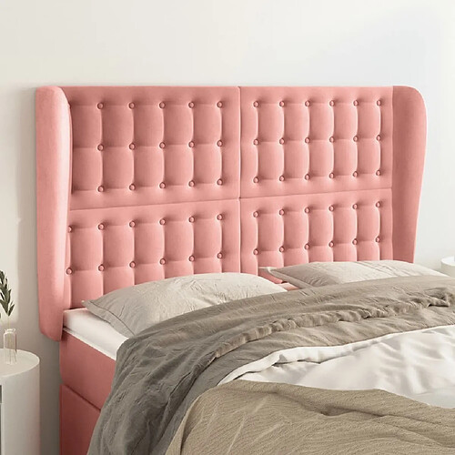 Maison Chic Tête de lit scandinave avec oreilles,meuble de chambre Rose 147x23x118/128 cm Velours -MN25401