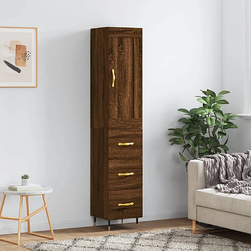 vidaXL Buffet haut Chêne marron 34,5x34x180 cm Bois d'ingénierie