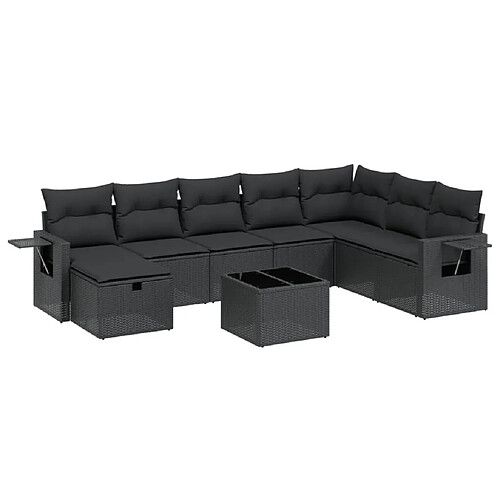 Maison Chic Ensemble Tables et chaises d'extérieur 9 pcs avec coussins,Salon de jardin noir résine tressée -GKD895290