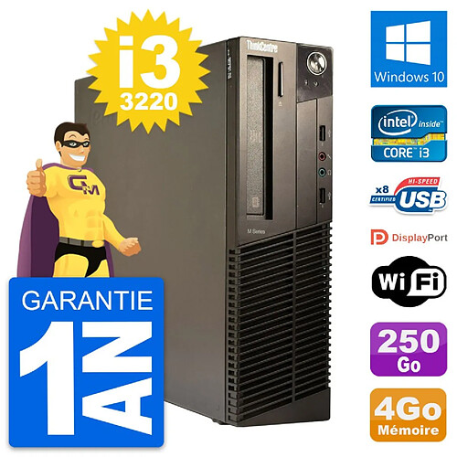 PC Lenovo ThinkCentre M82 SFF Intel i3-3220 RAM 4Go Disque 250Go Windows 10 Wifi · Occasion