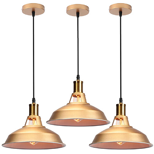 Stoex Suspension Luminaire Rétro en Métal Lampe À Suspension Vintage Plafonnier D'Intérieur Pour Cuisine, Ferme, Couloir (Or) 3PCS