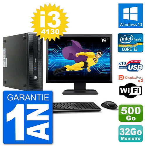 PC HP 800 G1 Ecran 19" Core i3-4130 RAM 32Go Disque 500Go Windows 10 Wifi · Occasion