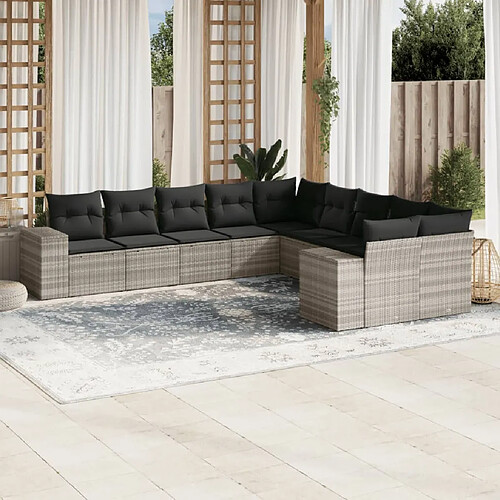 vidaXL Salon de jardin avec coussins 10 pcs gris clair résine tressée