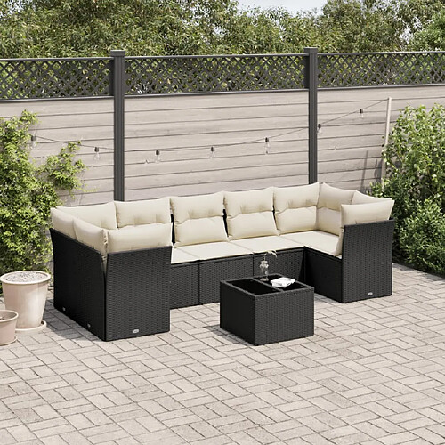 vidaXL Salon de jardin 8 pcs avec coussins noir résine tressée