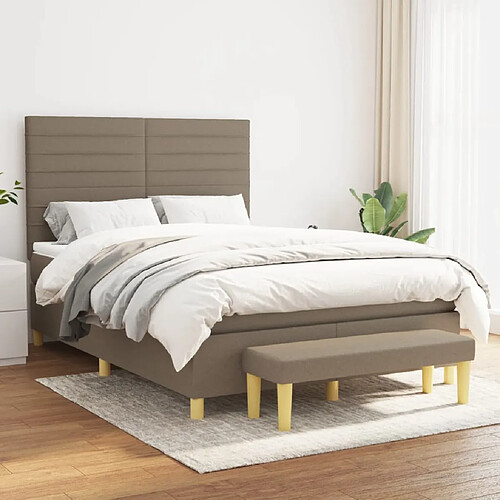 vidaXL Sommier à lattes de lit avec matelas Taupe 140x200 cm Tissu