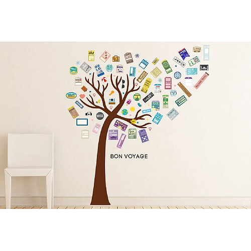 WALPLUS Sticker Mural Bagages étiquettes Rose Arbre Décoration Maison/Restaurant/DIY Chambre/Salon Autocollant Amovible Mur Autocollants Art Stickers//décor, Bleu Clair, 135 x 160 cm