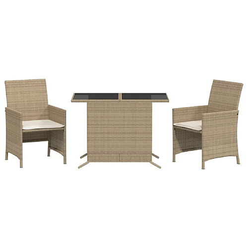 Maison Chic Ensemble de bistro 3 pcs avec coussins,Table + chaises + coussins de jardin beige résine tressée -GKD682416