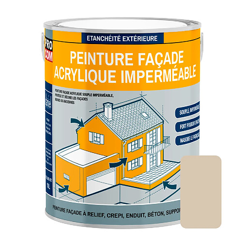 PRO COM Peinture façade PROCOM crépi, façade à relief, imperméabilisation et protection des façades - Durable jusqu'à 10 ans-2.5 litres-Beige (RAL 080 80 10)