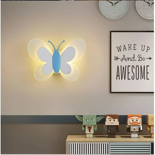 Personnalité créative papillon chambre d'enfants LED lampe de chevet chambre lampe de mur de fond (bleu + blanc)