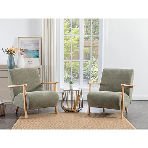 Vente-Unique Fauteuil en tissu vert et bois JULOMO