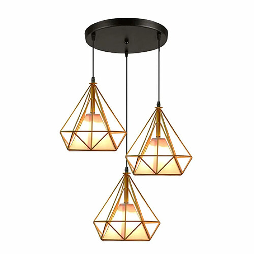 STOEX Suspension Cage forme Diamant Contemporain Lampe Plafonnier, Corde Ajustable Luminaire Lustre pour Cuisine, Couloir,Salle à manger, Salon, Chambre D'enfants et de restaurant, Jaune