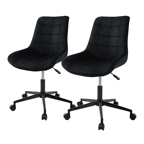 ML-Design 2x Chaise de bureau pivotante à 360° noir en velours tabouret pour salon travail