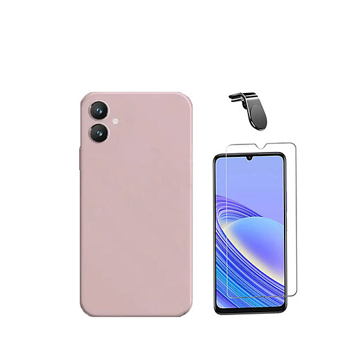 Jeu de films en verre trempé de la couverture 5D + Cas de silicone liquide + SuppOrt Magnétique L Voiture de conduite sécuritaire Phonecare pour Samsung Galaxy A05 - rose