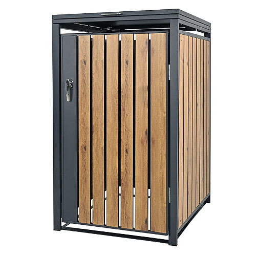 ML-Design Box pour 1 Poubelle, 240L, 68x80x116,3 cm, en Acier, Anthracite/Aspect Chêne, Résistant aux Intempéries, Habillage de Poubelle avec Couvercle Rabattable/Porte, Conteneur Abri Hangar