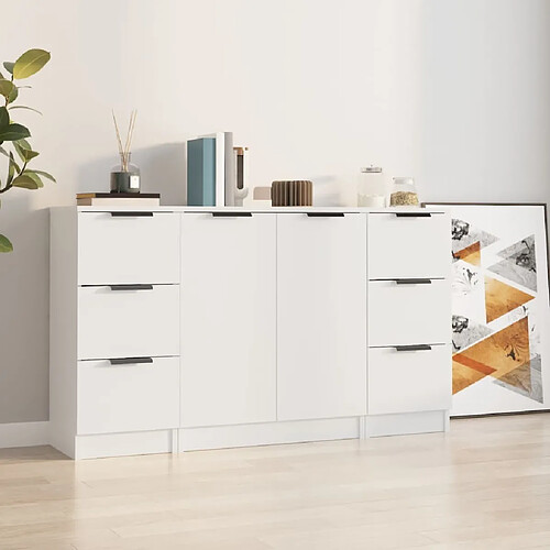 Maison Chic Ensemble de 3 Buffets,commode,console pour rangement Blanc Bois d'ingénierie -MN21750