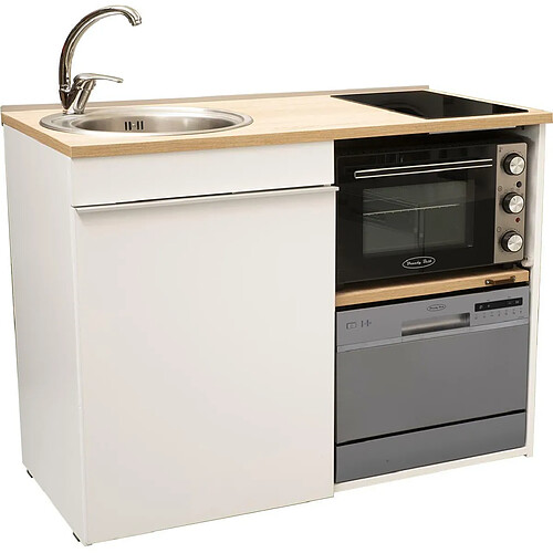 Brandybest Kitchenette 120 cm avec domino de cuisson induction, four, lave-vaisselle silver, évier gauche