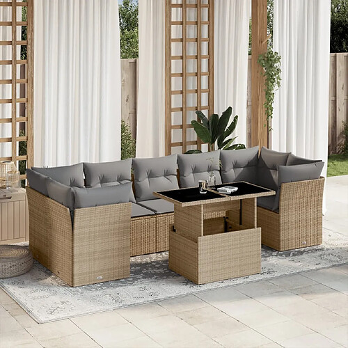 vidaXL Salon de jardin avec coussins 8 pcs beige résine tressée