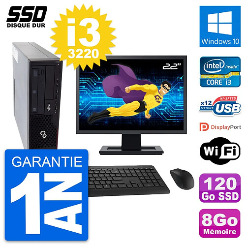 PC Fujitsu E910 DT Ecran 22" Intel i3-3220 RAM 8Go SSD 120Go Windows 10 Wifi · Occasion