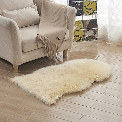 LUUCOZK Tapis Moelleux en Fausse Fourrure Tapis Shaggy pour Chambre à Coucher Salon-Jaune Clair-irrégulier 60x180CM