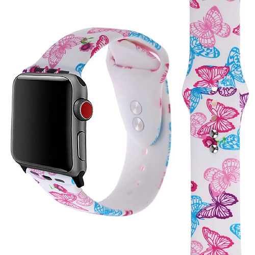 Wewoo Courroie d'impression en silicone pour Apple Watch séries 5 et 4 40 mm motif papillon rose