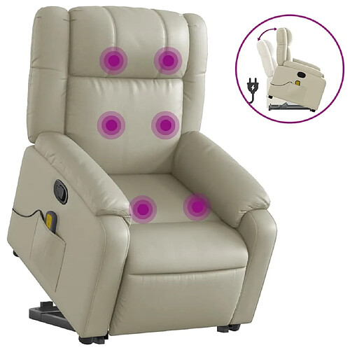 Maison Chic Fauteuil Relax pour salon, Fauteuil inclinable de massage Crème Similicuir -GKD92076