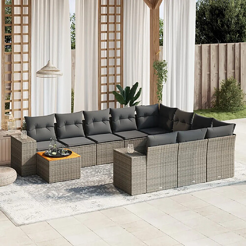 vidaXL Salon de jardin 11 pcs avec coussins gris résine tressée