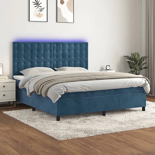 vidaXL Sommier à lattes de lit matelas et LED Bleu foncé 160x200 cm