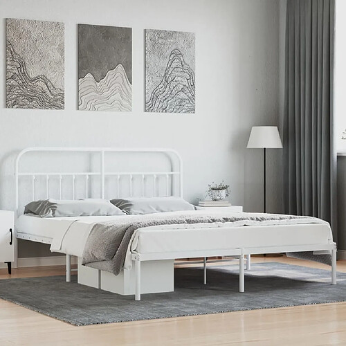 Maison Chic Lit adulte 160x200cm- Cadre de lit métal avec tête de lit pour chambre blanc -MN91384