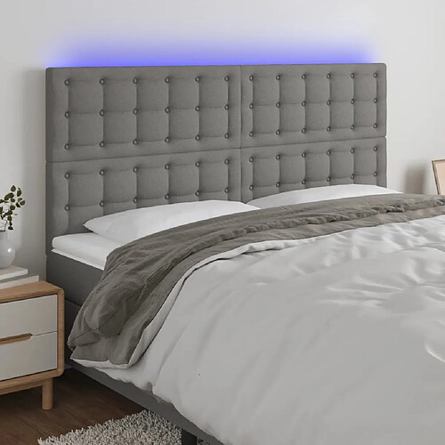 Maison Chic Tête de lit scandinave à LED,meuble de chambre Gris foncé 160x5x118/128 cm Tissu -MN70851