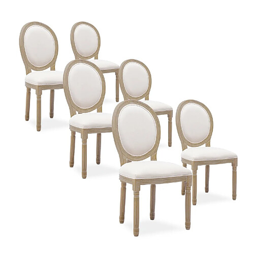 NC Lot de 6 chaises médaillon Louis XVI tissu Beige