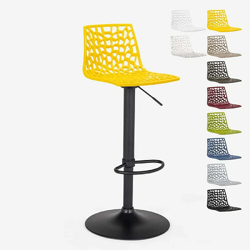 Tabouret Design Cuisine Bar Base Noire Mate Réglable Grand Soleil Spider Matt, Couleur: Jaune